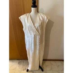 Jamie Brooks Plus 18 Cream Jacquard Brocade Oriental Style Dress B50 W44 L50.25